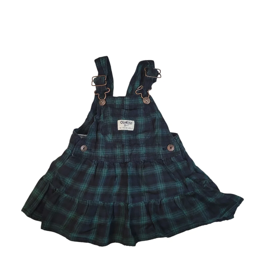 Oshkosh B'gosh Green Plaid Coverall Dress Cottagecore‎ Cabincore Baby Dress 12m